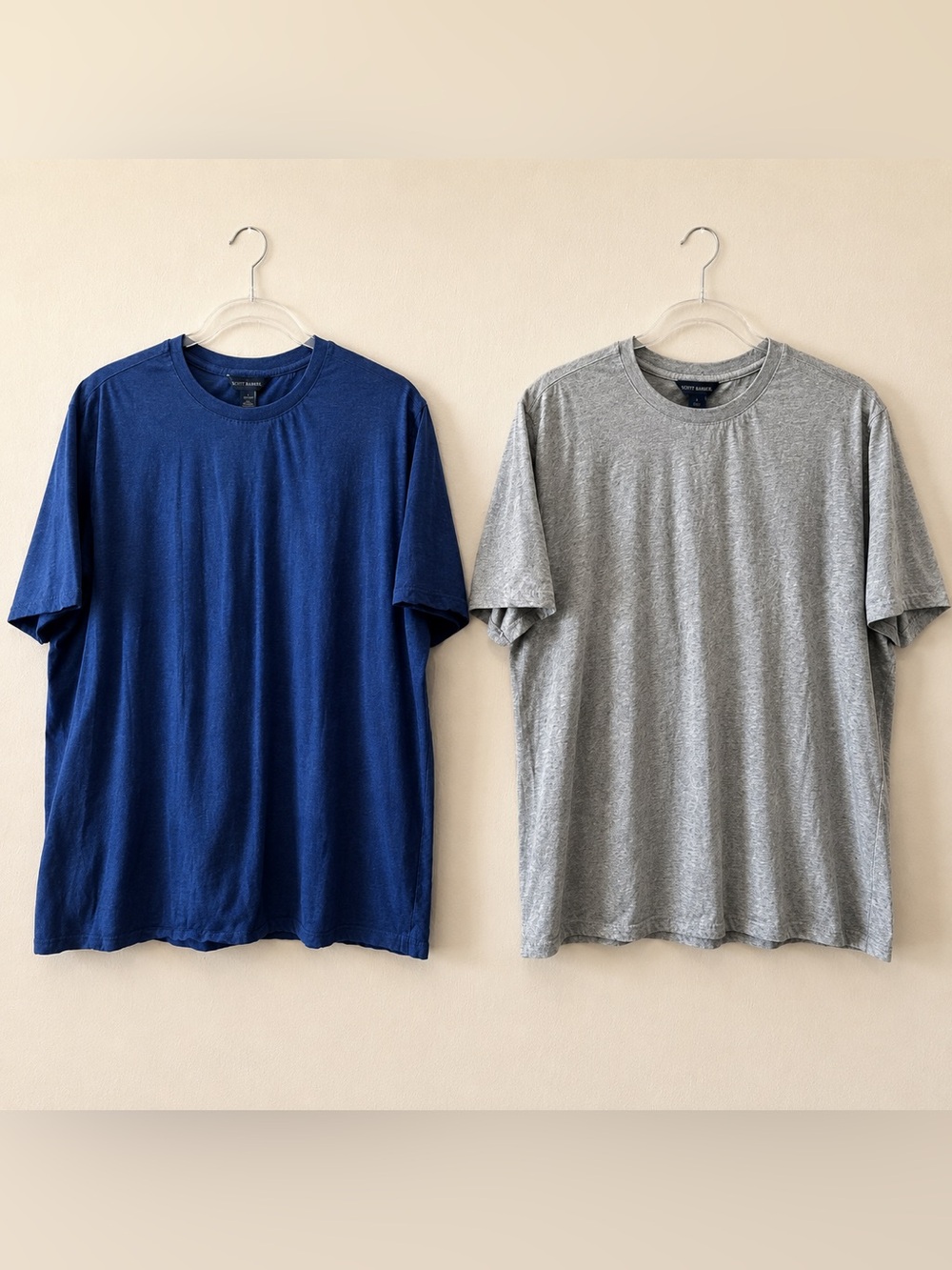 Scott Barber Set-Of-2 Cotton Silk Blend T-Shirts Gray Navy Crew Neck Mens Large